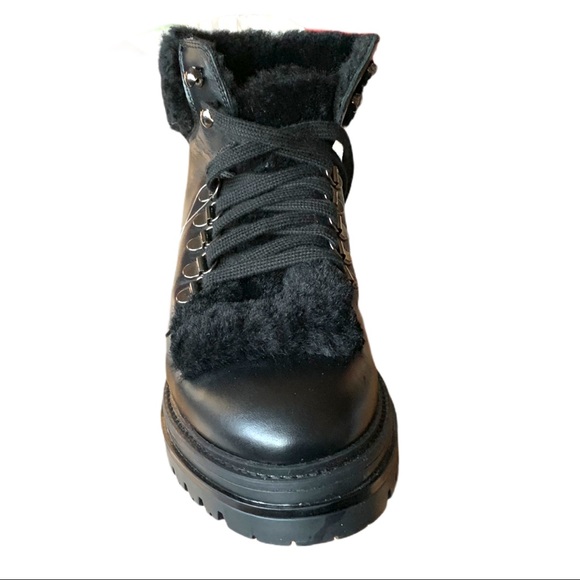 Last HTF Elena Solano Fur Leather Black Combat Ankle Boot NWT - Picture 7 of 12